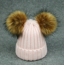 Load image into Gallery viewer, Modern Trend Children's Winter Toddler Baby Kids hat Cap With Two Double Pompom Ears Funny Hat