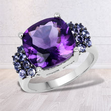 Load image into Gallery viewer, 6.34 Carat Genuine Amethyst and Tanzanite .925 Sterling Silver Ring