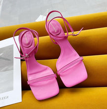 Load image into Gallery viewer, Colorful Women Sandals Slides Slippers Square Open Toe Slip On Thin Mid Heels Pumps Casual Narrow Band Open Toe Sandals Flip Flops Slip On Fashion Dress Heels Back High Heel Slide Slipper