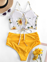 Load image into Gallery viewer, High Waist Bikini Sunflower Swimsuit Women Bikini Floral Swimsuit Floral Crop Tie Knot Front High Waist Bikini Set Two Piece Swimsuit For Women Summer High Waisted Bathing Suit