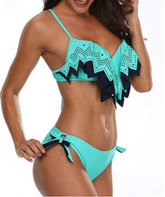 Load image into Gallery viewer, Tropical Bikini Bottom Padded Ruffled Top Push Up Bikini Swimsuit For Women Underwire Bikini Top Ruffle Padded Two Piece Bathing Suits Teen Girls Two Piece Swimsuit Women Cross Back Bathing Suit Swimwear