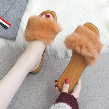 Load image into Gallery viewer, Fashion Fur Flat Women's Slippers Plus Size Spring Summer Fluffy Fur Slippers Shoes Woman Plush Fur Slip On Flip Flop Flat Furry Fur Slides Outdoor Sandals Furry Slides Summer Sandals Open Toe Indoor Outdoor Fluffy Slides