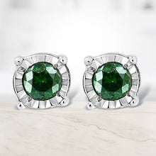 Load image into Gallery viewer, Sterling Silver Rose Cut Treated Green Diamond Solitaire Stud Earrings (0.25 cttw, Green Color, I2-I3 Clarity)