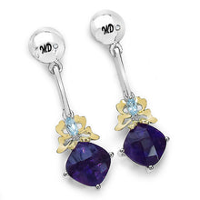 Load image into Gallery viewer, 3.79 Carat Genuine Amethyst, Blue Topaz & White Diamond .925 Sterling Silver Earrings