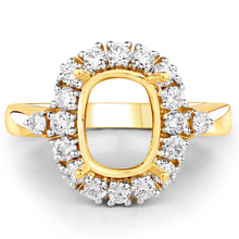 Load image into Gallery viewer, 0.54 Carat Genuine White Diamond 14K Yellow Gold Semi Mount Ring - holds 9x7mm Cushion Gemstone