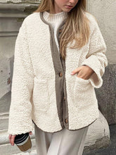 Load image into Gallery viewer, Modern Cozy Women Luxuriously Cozy Contrast Button Up Sherpa Jacket with Pockets For Fall & Winter