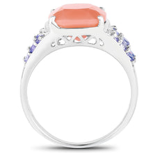 Load image into Gallery viewer, 3.97 Carat Genuine Peach Moonstone and Tanzanite .925 Sterling Silver Ring
