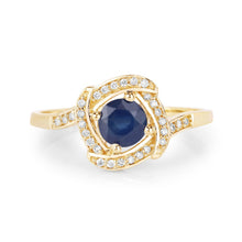 Load image into Gallery viewer, 0.73 Carat Genuine Blue Sapphire and White Diamond 14K Yellow Gold Ring