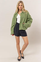 Load image into Gallery viewer, Cute Green Tweed Plaid Button Up Collared Neck Jacket Classic & Elegant Layering Piece Everyday Jacket