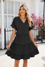 Load image into Gallery viewer, Short Sleeve Tiered Mini Dress Feminine & Flowy Modern Women Summer Dress