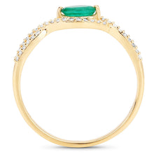 Load image into Gallery viewer, 0.32 Carat Genuine Zambian Emerald and White Diamond 14K Yellow Gold Ring