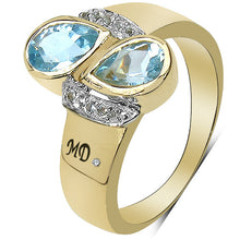Load image into Gallery viewer, 14K Yellow Gold Plated 1.86 Carat Genuine Blue Topaz, White Topaz & White Diamond .925 Sterling Silver Ring