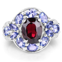 Load image into Gallery viewer, 4.20 Carat Genuine Garnet, Tanzanite & White Topaz .925 Sterling Silver Ring