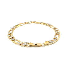 Load image into Gallery viewer, 7.0mm 14K Yellow Two Tone Solid Pave Figaro Bracelet