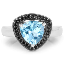 Load image into Gallery viewer, 2.06 Carat Genuine Baby Swiss Blue Topaz and Black Diamond .925 Sterling Silver Ring