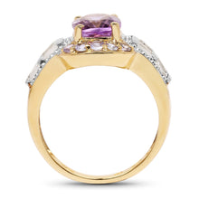 Load image into Gallery viewer, 14K Yellow Gold Plated 2.28 Carat Genuine Amethyst, Tanzanite And White Topaz .925 Sterling Silver Ring
