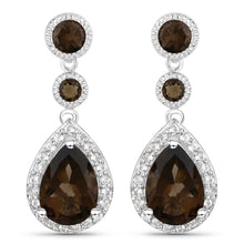 Load image into Gallery viewer, 7.34 Carat Genuine Smoky Quartz and White Topaz .925 Sterling Silver Earrings