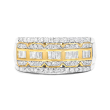 Load image into Gallery viewer, 10K White and Yellow Gold 1.00 Cttw Baguette and Round cut Diamond Art Deco Multi-Row Ring Band (I-J Color, I1-I2 Clarity) - Ring Size 7