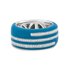 Load image into Gallery viewer, .925 Sterling Silver Turquoise Enamel 5/8 Cttw Round Diamond Wide Band Statement Ring (F-G Color, VS1-VS2 Clarity) - Size 7
