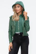 Load image into Gallery viewer, Women Classic Snobbish Faux Leather Zip-Up Drawstring Hooded Jacket Edgy & Casual PU Leather Jacket For Streetwear