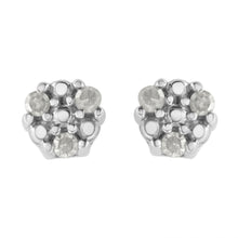Load image into Gallery viewer, .925 Sterling Silver 1/10 cttw Prong Set Round-Cut Trio Diamond Stud Earrings (I-J Color, I3 Clarity)