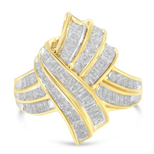 Load image into Gallery viewer, 10K Yellow Gold Plated .925 Sterling Silver 1.0 Cttw Round & Baguette Diamond Knot Channel Statement Ring (I-J Color, I2-I3 Clarity) - Size 6