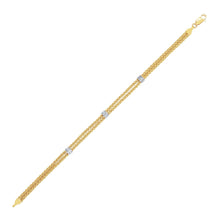 Load image into Gallery viewer, 14k Two-Tone Gold Dual Wheat Chain Bracelet with Diamond Stations (.02 cttw)
