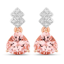 Load image into Gallery viewer, 3.31 Carat Genuine Morganite and White Diamond 14K Rose Gold Earrings