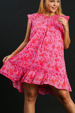Load image into Gallery viewer, Pink Full Size Smocked Detail Floral Ruffle Cap Sleeve Dress Plus Size Glamorous & Feminine Dress