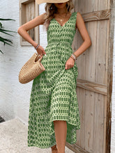 Load image into Gallery viewer, Vintage Printed V-Neck Tie Waist Midi Dress Lightweight Trendy & Elegant Dress for Women