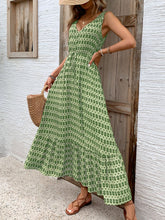 Load image into Gallery viewer, Vintage Printed V-Neck Tie Waist Midi Dress Lightweight Trendy & Elegant Dress for Women