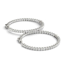 Load image into Gallery viewer, 14k White Gold Diamond Hoop Earrings with Shared Prong Setting (2 cttw)