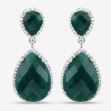 Load image into Gallery viewer, 19.42 Carat Dyed Emerald and White Topaz .925 Sterling Silver Earrings