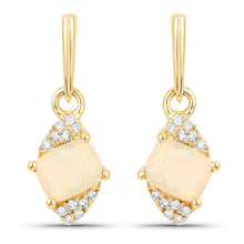 Load image into Gallery viewer, 0.57 Carat Genuine Ethiopian Opal and White Diamond 14K Yellow Gold Earrings
