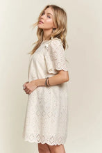 Load image into Gallery viewer, Ruffled Eyelet Round Neck Summer Dress For Women – Elegant Feminine Eyelet Dress with Ruffled Details for Garden Parties & Special Occasions
