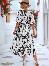 Load image into Gallery viewer, Black White Printed Balloon Sleeve Dress Elegant & Chic Casual Wear For Summer