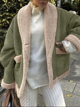 Load image into Gallery viewer, Fuzzy Collared Neck Long Sleeve Jacket with Buttoned Closure and Cozy Pockets
