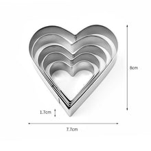 Load image into Gallery viewer, 5Pcs/Set Heart Shape Cookie Cutter Mold New Year Decoration Cake Biscuit Baking Tools Christmas Cookie Moulds Kitchen Tools Heart Shaped Cookie Cutters Stainless Steel Biscuit Pastry Cutters