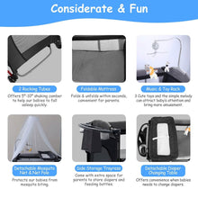 Load image into Gallery viewer, 6-in-1 Foldable Baby Crib with Activity Center Diaper Changing Table