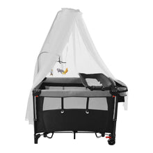 Load image into Gallery viewer, 6-in-1 Foldable Baby Crib with Activity Center Diaper Changing Table