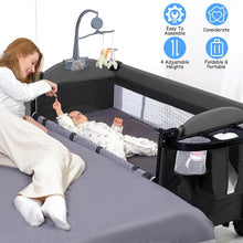 Load image into Gallery viewer, 6-in-1 Foldable Baby Crib with Activity Center Diaper Changing Table