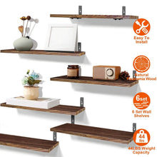 Load image into Gallery viewer, 6-Piece Set: Wall Mounted Shelve Wood Storage Metal Bracket Display