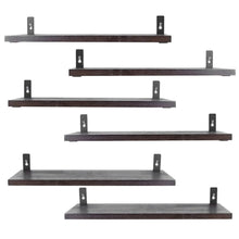 Load image into Gallery viewer, 6-Piece Set: Wall Mounted Shelve Wood Storage Metal Bracket Display