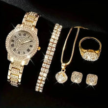 Load image into Gallery viewer, 6-Pieces: Elegant Women's Jewelry Set with Quartz Roman Numerals Watch