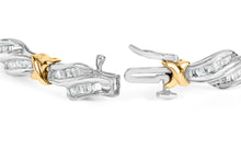 Load image into Gallery viewer, 10k Two-Toned Gold 2.00 Cttw Channel Set Baguette-Diamond Weave and "X" Spiral Link Bracelet (H-I Color, I1-I2 Clarity) - 7"