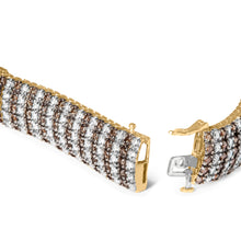 Load image into Gallery viewer, 10K Yellow Gold 10-1/3 Cttw Alternating Coco Color and White Diamond 5 Row Tennis Bracelet (Brown/H-I Color, SI1-SI2 Clarity) - Size 7.25