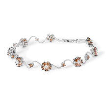 Load image into Gallery viewer, 10K White Gold 4.0 Cttw Champagne and White Diamond Floral Cluster and Station Link Bracelet (H-I Color, SI2-I1 Clarity) - 7" Inches