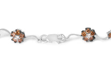 Load image into Gallery viewer, 10K White Gold 4.0 Cttw Champagne and White Diamond Floral Cluster and Station Link Bracelet (H-I Color, SI2-I1 Clarity) - 7" Inches