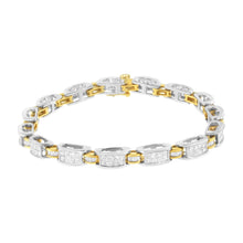 Load image into Gallery viewer, 14K Two-Tone Gold Princess and Baguette-Cut Diamond Link Bracelet (3.00 cttw, H-I Color, SI1-SI2 Clarity)