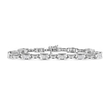 Load image into Gallery viewer, 14K White Gold 1.0 Cttw Invisible Set Princess Diamond Alternating Link Tennis Bracelet (I-J Color, I1-I2 Clarity) - 7.25"